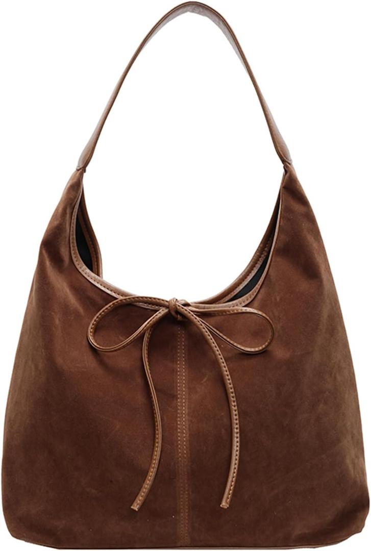 Suede Tote Bags for Women Trendy Bow Suede Purse Slouchy Shoulder Bag Hobo Handbag