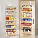 6-Tier Over The Door Pantry Organizer, Heavy-Duty Metal Wall Mount or Hanging Spice Rack, behind the door storage Shelves with Adjustable Basket, Back of Door Organizer for Kitchen Cabinet and Closet (White)