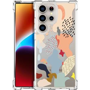 Compatible with Samsung Galaxy S24 Ultra Cases with Design, Cute Transparent Designer Phone Case for Women Girls Girly with Heavy Duty Protective Bumper (Clear Abstract Art)