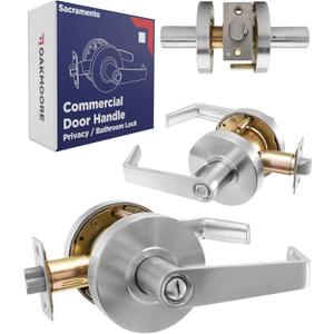 Commercial Bathroom Door Handle with Lock | Privacy Commercial Door Locks | Grade 2 Restroom Door Handle Lever | For Offices & Industrial Use | UL CUL & ADA Nickel Chrome Finish ANSI A156.2