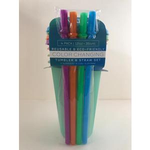TUMBLER 12 oz Reusable Color Changing Tumbler and Straw Set 4 Pack