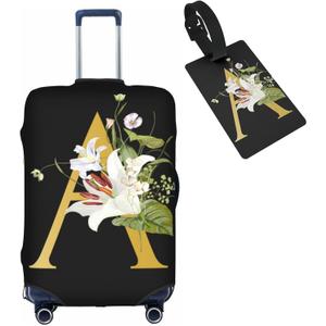Decorative A Suitcase Protectors Elastic Washable Luggage Covers With Concealed Zippers For 18-32 Inch Luggage (Size L: Fits 25-28 Inch), Black