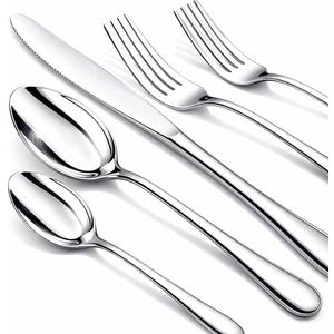 60 Piece Silverware Set for 12, Premium Stainless Steel Flatware Set, Eating Utensil Sets with Steak knives, Cutlery Tableware Service Include Fork Knife Spoon Set, Mirror Polished