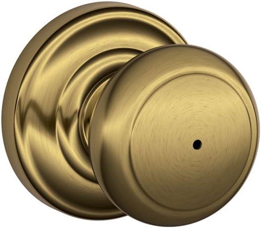 SCHLAGE Andover Privacy Knob, Andover Rose, Antique Brass