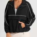 Fisoew Quarter Zip Pullover Women UPF 50+ Lightweight Windbreaker Jacket Running Hiking Outdoor Pullover with Pocket, Medium 