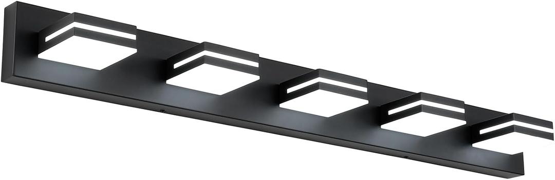 SineRise LED Modern Bathroom Vanity Light Fixtures (5-Light, 40-Inch, Dimmable), Matte Black Modern Acrylic Bathroom Wall Lighting Fixtures Over Mirror (Cool White 6000K)