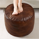 HIGOGOGO Round Stuffed Pouf Ottoman, Pu Leather Poufs with Foam Chunk Filling, Furry and Fluffy Pouf Foot Stool Storage Ottoman, 26 X 18 Floor Poufs Foot Rest for Living Room,Dark Brown
