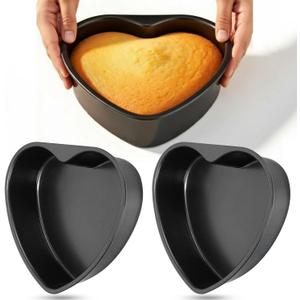 Nuogo 3 Pack 8 Inch Heart Shaped Cake Pans Aluminum Heart Cake Mold Baking Pans for Valentine's Day Birthdays Weddings Durable Nonstick Heart-shaped Tins for DIY Baking(Black)