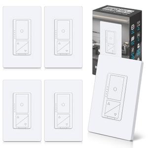 BESTTEN 5 Pack Super Slim Digital Dimmer Light Switch with Screwless Wallplate, Single Pole or 3 Way Dimmer with Air Gap Power Cut Off Switch, 3 Button Control, ETL Listed, White
