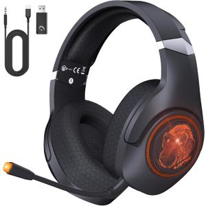 KAPEYDESI Wireless Gaming Headset, 2.4GHz Gaming Headphones Wireless with Noise Canceling Microphone for Fortnite/FPS Gamers, 40-Hr Battery Gamer Headset for PS5/4, Orange Chimpanzees