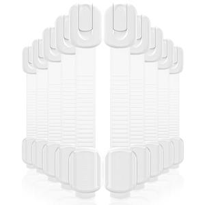 10 Pack Cabinet Locks Baby Proofing, Child Proof Cabinet Locks with 3M Adhesive - Easy Installation with Adjustable Straps, Multi-Purpose Child Safety Latches for Drawers Fridge Trash Cans Toilets (White)
