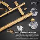 Double Curtain Rod Set:1-1/8 Inch Diameter Luxury Gold Curtain Rods,36-72 Inch Adjustable Gold Drapery Rod with Crystal-clear Faceted Finials for 1 Pack