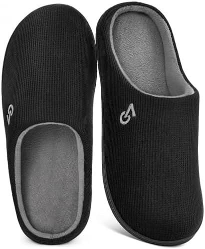 VeraCosy Men's Two-Tone Memory Foam House Slippers Indoor Outdoor Durable Rubber Sole, Size US 10.5