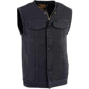 Milwaukee Leather MDM3001 Men's 'Covert' Black Denim Collarless Club Style Motorcycle Biker Vest w/Dual Closure (Black, XXXL)