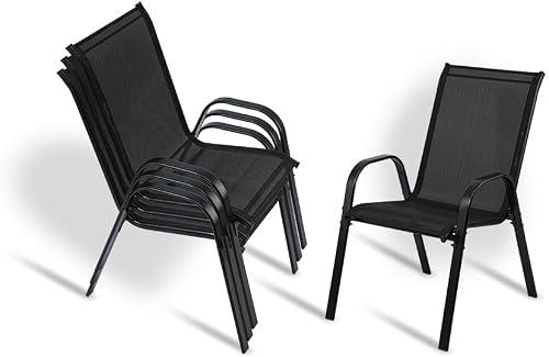 Bylring Stackable Outdoor Patio Dining Chairs with Backrest/Armrests for Lawn Garden Balcony Deck Camping-Set of 2 Or 4 (4, Black)