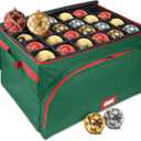 HOLDN STORAGE Premium Christmas Ornament Storage Container - Holds Up to 72-4 Ornaments Durable 600D Fabric - Adjustable Dividers - 3 Individual Trays - Metal Frame - Green