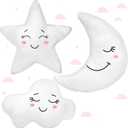 Queekay Set of 3 Christmas Kid Moon Star Cloud Cushion Soft Plush Pillow Nursery Stuffed Throw Cushion Children Cute Pillow for Baby Room Reading Nook Decorations Gifts(Moon, Star, Cloud)