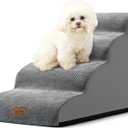 Dog Stairs for Small Dogs 19.7" H, Curved Dog Step for Puppy, Older or Cat, Medium Pet Ramp for Sofa, Couch or Bed, Ladder with High Density Foam, 15.7x28.3x19.7 inch, 4 Step, Grey