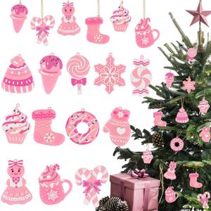 Pink Candy Ornaments for Christmas Tree Decorations, 12 PCS Soft PVC Candy Sweet Christmas Ornaments for Xmas Tree Party, Home, Office Decor