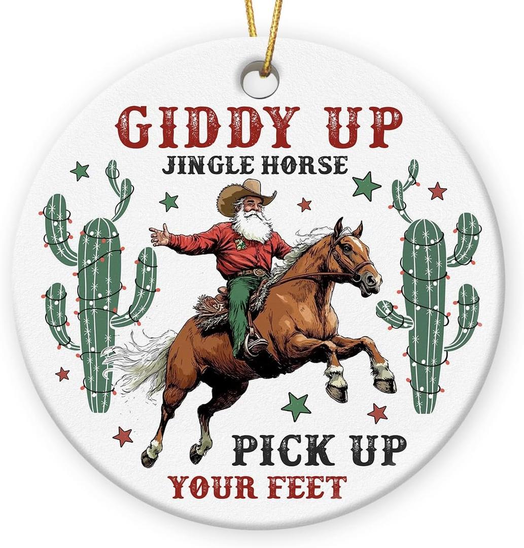 Western Christmas Ornaments 2025 - Cowboy Ornaments for Christmas Decorations, Ceramic Ornament for Vintage Cowboy Decor, Xmas Gifts for Cowboys Western, Men, Friends, Family, Coworkers