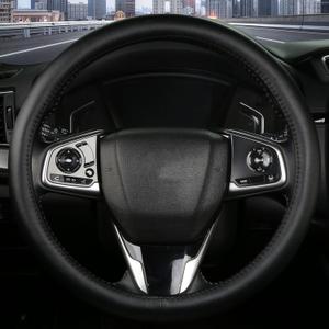 Leather Steering Wheel Cover, Anti-Slip, Safety, Soft, Breathable,Thin, Adaptable to 14.5-15 inches Steering Wheel Fit SUV Jeep Van Sedan, Car Steering Wheel Protector for Women Men,Classic Black