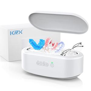 Ultrasonic Cleaner for Dentures, KRX Professional Ultrasonic Cleaner Machine with 4 Time Modes for All Dental, Retainer, Aligner, Braces, Mouth Guards, Toothbrush Head, Brushes (Pure White, 450ml)