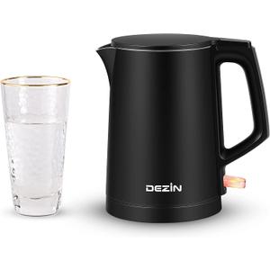 Dezin 0.8L Electric Kettle, Small Electric Kettle with Double Wall Construction, 304 Stainless Steel Electric Tea Kettle for Business Trip, Portable Travel Kettle with Auto Shut-Off (Without Cup) (Black)