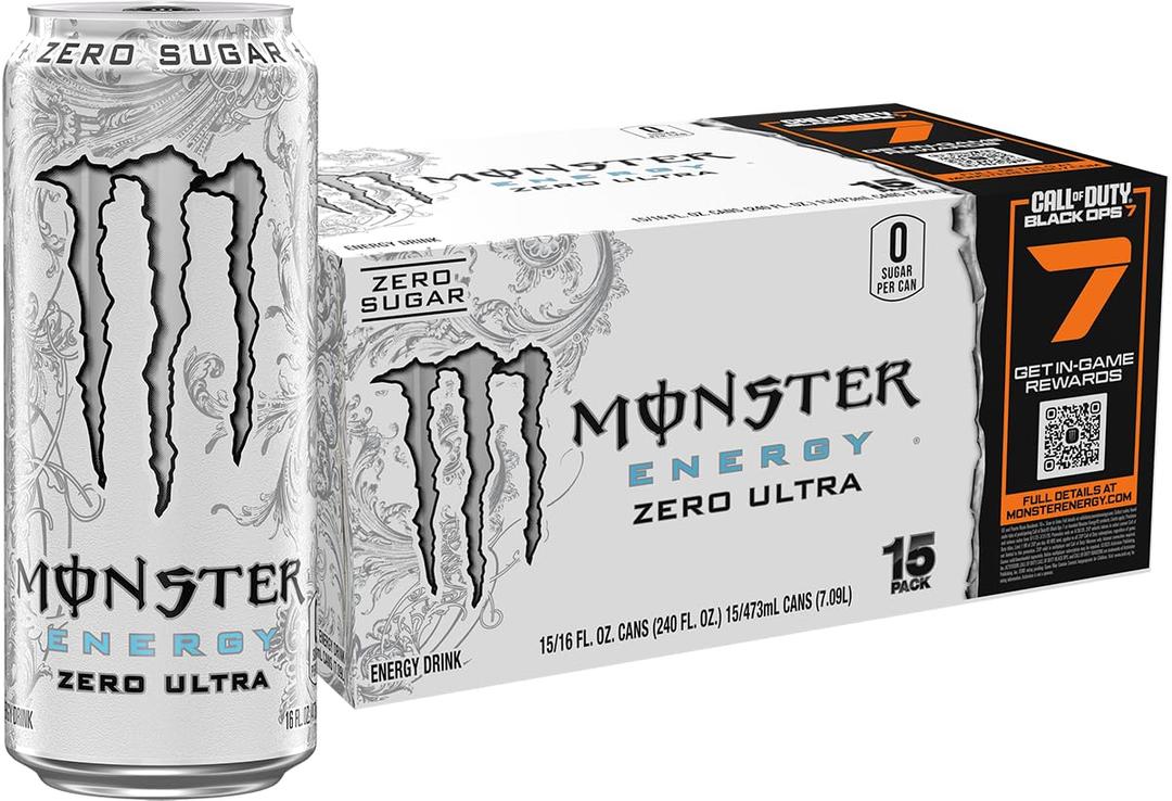 Monster Energy Zero Ultra, Sugar Free Energy Drink, 16 Ounce | Pack of 15, BBD: 01/2025