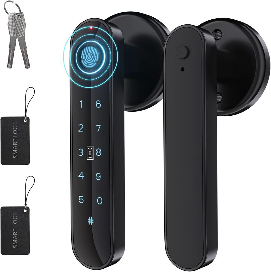 Fingerprint Door Lock Knob - Keyless Entry Door Lock with Handle 100 Fingerprints/IC Cards/Passcodes/Keys, Smart Electronic Biometric Door Knob Deadbolt Keypad for Bedroom Home Office Apartment