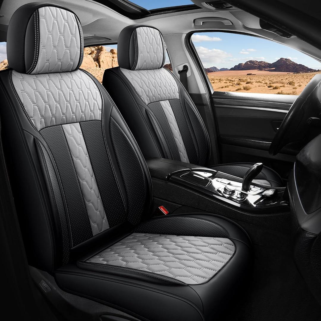 Car Seat Covers Full Set, Nappa Leather Waterproof Car Seat Protector, Airbag Compatible Universal Automotive Cushions Fit for Most Sedans, SUVs & Trucks