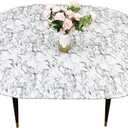 LIBERECOO Oval Tablecloth Vinyl Fitted Elastic Edge with Flannel Backing - Fits 48 x 68 Inch Oval Table - White Marble Pattern - Waterproof Wipeable Table Cover