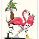 Qabliqo Pink Flamingo Bathroom Wooden Box Sign, Flamingo Bathroom Decor, Funny Tropical Pink Bird Wood Block Plaque Signs for Bath Room Washroom Desk Table Shelf Decor, 5x5 Inch