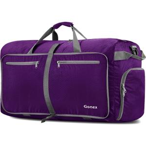 Gonex 40L 60L 80L 100L 150L Large Foldable Travel Duffle Bag with Shoes Compartment, Packable Lightweight Water Repellent Duffel Bag for Camping Gym Weekender Bag (Purple)