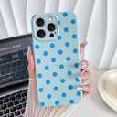 Skyseaco Compatible with iPhone 15 Pro Case Cute Polka Dot Phone Case Soft Slim TPU Shockproof Phone Cover Full Camera Protection for Women Girls - Blue