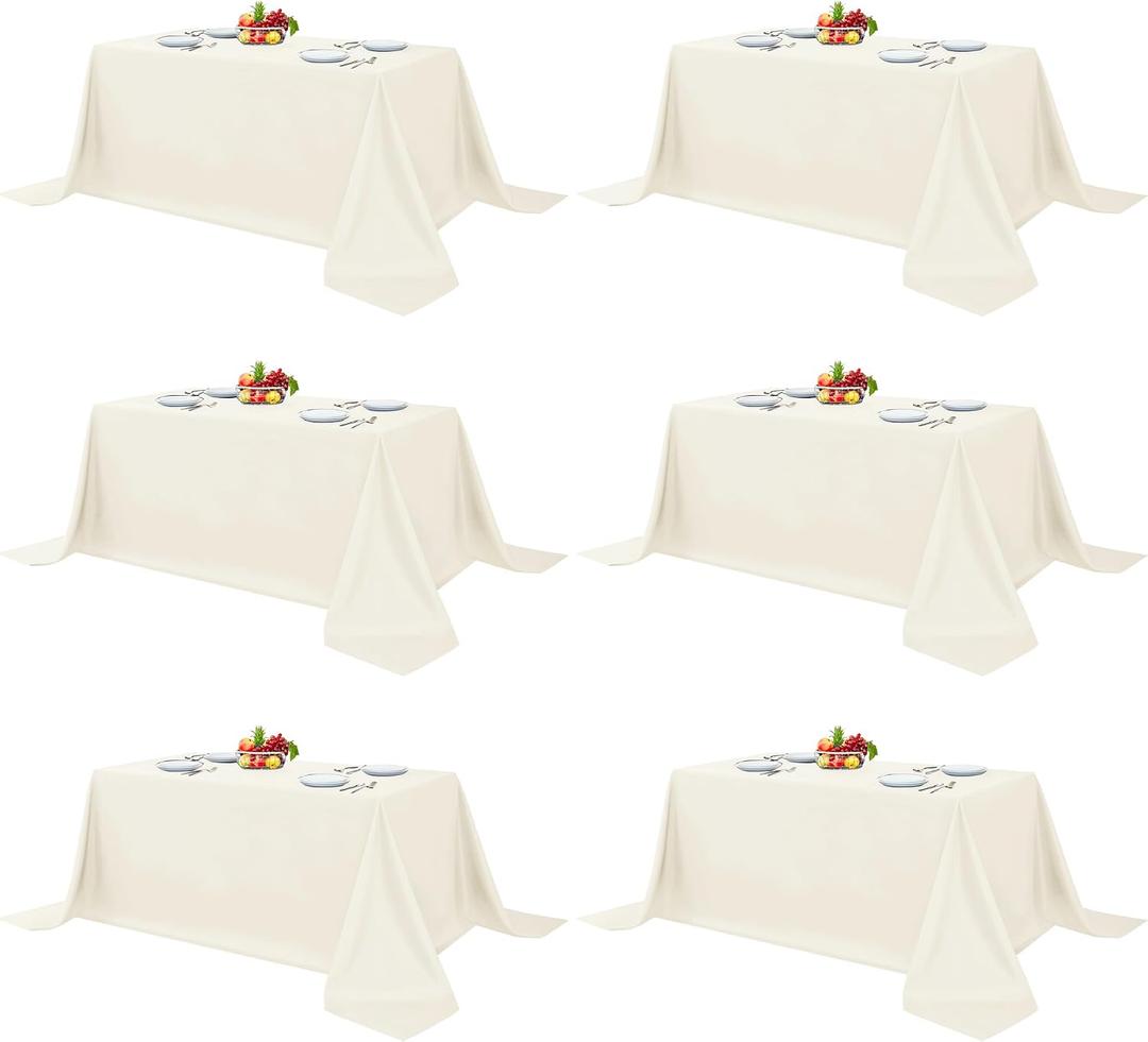 Fitable 6 Pack Ivory Tablecloths 90x132 Inch for 6 Foot Rectangle Tables
