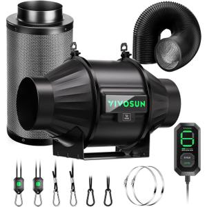 VIVOSUN Smart Air Filtration T4 Kit 4", AeroZesh T4 Inline Duct Fan with E12 Speed Controller, Carbon Filter & 8' Ducting, Cooling & Ventilation System for Grow Tents, Indoor Gardening, Hydroponics (Black)