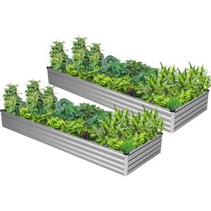 2PCS 9x3x1ft Galvanized Raised Garden Bed,Outdoor Planter Box Metal Patio Kit Planting Bed for Vegetables Flowers Herb,Silver