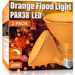 Gonhom PAR38 Flood Lights Outdoor,Dimmable LED Flood Light Bulbs,20W(Equivalent to 200W),E26 Base,Outdoor Porch,Holiday Lighting,LED Flood Light Bulb for Halloween,Christmas,1 Pack Orange