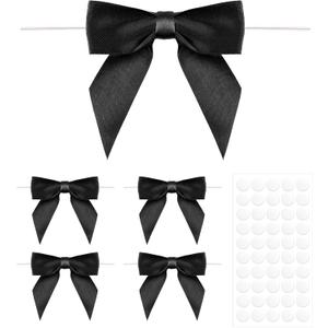 Anwyll 50Pcs Twist Tie Bows - 3.5Inch Premade Gift Bows for Cake Gift Wrapping Balloon Craft Treat Bag Satin Ribbon Bow for Halloween Decoration Birthday Party Bridal Shower Wedding Favors (Black)