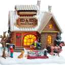 MOMENTS IN TIME Light Up Sugar Shack Christmas Village House Hand-Painted Polyresin Cabin Scene with Horse & Dog, Winter Holiday Dcor, Battery Operated Warm LED Lights