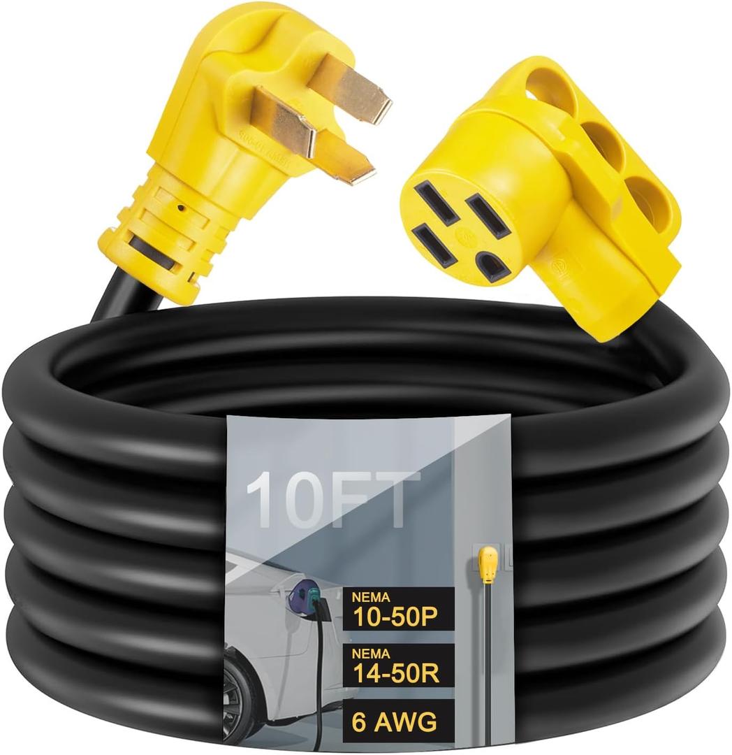 10ft NEMA 10-50P to 14-50R EV Charger Adapter Cord, STW 6AWG/3C, ONLY for Tesla or EV Charging, NOT for RV/Stove/Oven, 50 Amp 3-Prong Stove Plug to 4 Prong EV Charger Adapter, ETL Listed