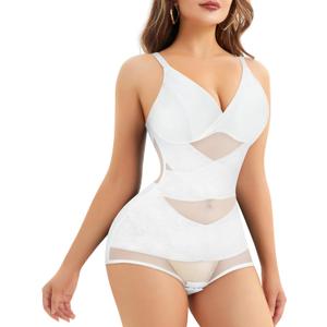 REYEOGO V Neck Bra Bodysuit Shapewear for Women Tummy Control Waist Trainer Full Body Shaper Butt Lifter Briefs Jumpsuit Tops (X-Large, White)