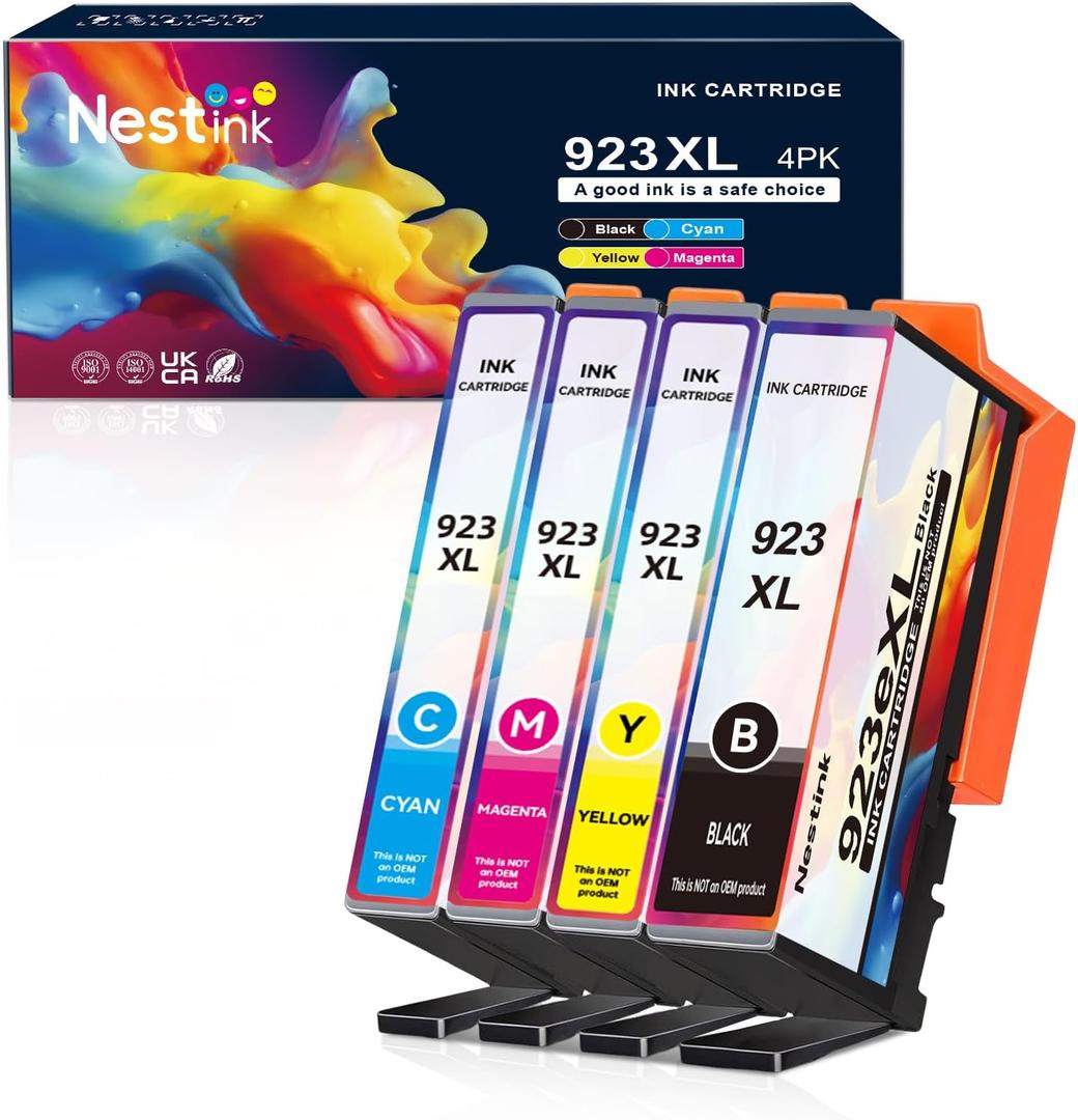 923 XL High Yield Ink Cartridges Combo Pack Replacement for HP 923 / 923e XL Ink Cartridges Work with for HP OfficeJet Pro 8120/8123/8130/8133 Printer a Set of (4 Pack BK/C/Y/M)