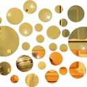 DIY Wall Decals Acrylic Mirror Sticker Set 60 Pcs, Circle Mirror Wall Stickers for Living Room Bedroom Decor, Gold 