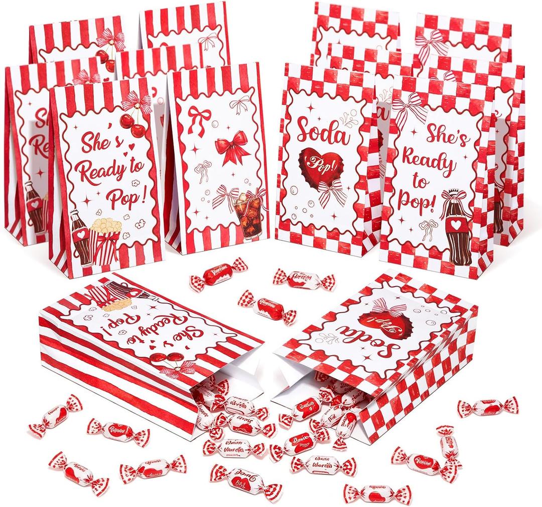 Shes Ready to Pop Baby Shower Decorations, Retro Soda Theme Party Decor include 24 Party Bags for Gender Reveal Pregnancy Announcement Newborn Party Supplies