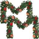 9FT Christmas Garland Decorations, Pre-Lit Christmas Garland with 60 LED Lights, Garlands for Mantle with Pine Cones, Flower, Berries, Bows, Ball, Leaves, Indoor & Outdoor Christmas Decor(2 Pack)