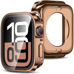 Amizee 2 in 1 Case [2-Pack] Compatible with Apple Watch Series 11/10 42mm with Built-in Screen Protector, Straight Edge Hard PC Full Body Protective Cover for iWatch 42mm, Rose Gold