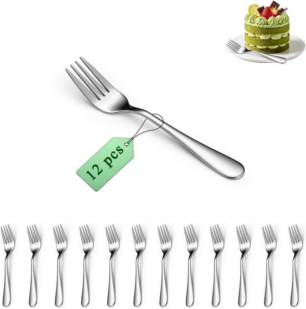 Dessert Forks Set of 12, Berglander Stainless Steel 5.5 Cake Fork for Cocktail, Dessert, Cake, Tea, Fruit, Cheese, Appetizer Small Forks for Party, Hotel, Restaurant, Cafes Dishwasher Safe