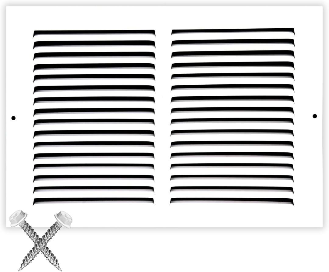 12x8 Return Air Vent Cover Grille for Baseboard Duct Opening - 7/8" Margin Turnback Flush Fit Vent Cover Air Grill by HVAC - White - Overall Size: 13.75" x 9.75"