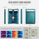 Wallet for Women Men RFID Blocking Card Holders and Money Slots, PU Leather Front Pocket Minimalist Slim Wallets Gift for Mens, Bluish Green